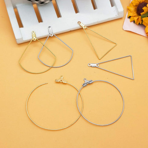 120 pcs Stainless Steel Beading Hoop Earring Finding Earring Components,Triangle Earring Scallop Earring Round Hoop Earring for DIY Jewelry Making...