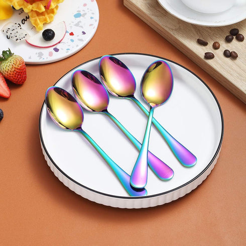 Rainbow Teaspoons 6.5" Set of 4, Berglander Stainless Steel Titanium Plating Shiny Mutil-Color Tea Spoons Silverware, Colorful Tea Spoon Small Des...