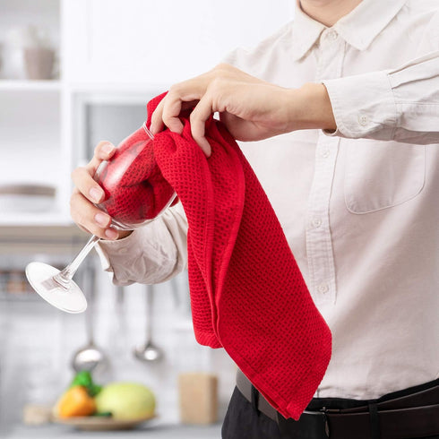 joybest Cotton Kitchen Towels, 4-Pack Waffle Weave Ultra Soft Absorbent Dish Towels Quick Drying Kitchen Dish Cloths, 18 in x 28 in, Red...