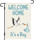 Welcome Home Baby Boy Garden Flag Baby Shower Garden Flag 12×18 Inch Double Sided Burlap Flag Newborn Gender Reveal Lawn Yard Sign Stork Outdoor D...