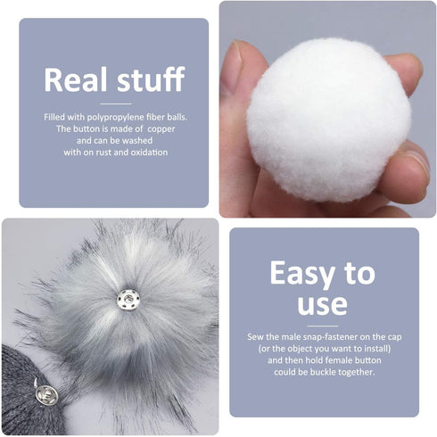 Furryvalley Faux Fur Pompom 6pcs DIY Crafts Fluffy Balls for Hat Shoes Scarves with Snap Fastener Removable Knitting Hat Horse Riding Hat Silk Acc...