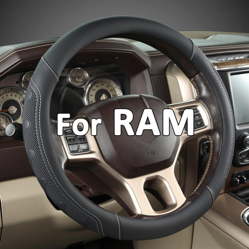 GIANT PANDA Car Steering Wheel Cover for RAM 1500 2500 3500, Compatible with Dodge RAM 15.5-16 inches - Black+Gray Line...