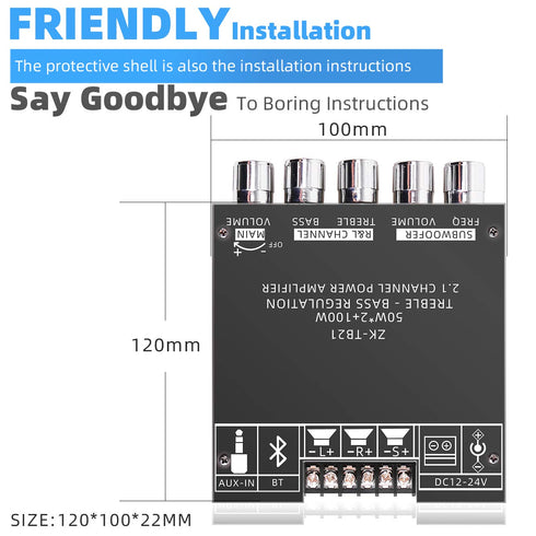 50W+50W+100W 2.1 Channel Subwoofer Amplifier Board with Treble and Bass Control, Dual TPA3116 Chip, DC 12-24V, Bluetooth and AUX Inputs, DIY Wirel...