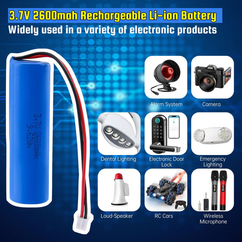 3.7V 2600mAh Rechargeable Batteries Lithium ion Battery with PH2.0/2P Connector for DIY Electronics Products, Toys, Lighting, Bluetooth Equipment...