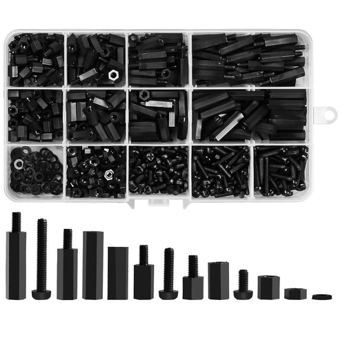600PCS M3 Male Female Nylon Hex Spacer Standoffs Screws Nuts, Motherboard Standoffs and Screws Assortment Kit, Threaded Pillar for Circuit Board P...