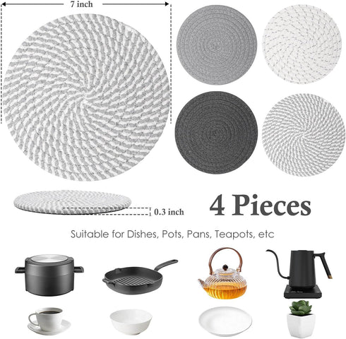 7" Trivets for Hot Dishes, Hot pots and Pans, 4 Heat Resistant Hot Pads, Pot Holders for Kitchen, Hot Plate Mats for Kitchen Countertops, Table, H...