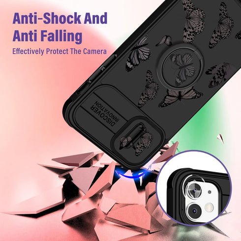 (2in1 for iPhone 11 Case for Women Butterfly Cute Girls Phone Cover Girly Pretty Aesthetic Kawaii Black Butterfly Unique Design with Camera Cover ...