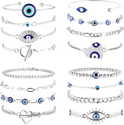ORAZIO Evil Eye Bracelets Protection 16Pcs Bracelets Aesthetic Chain Bangle Bracelets Set Stackable Mexican Bracelets Gold Evil Eye Jewelry Mal De...