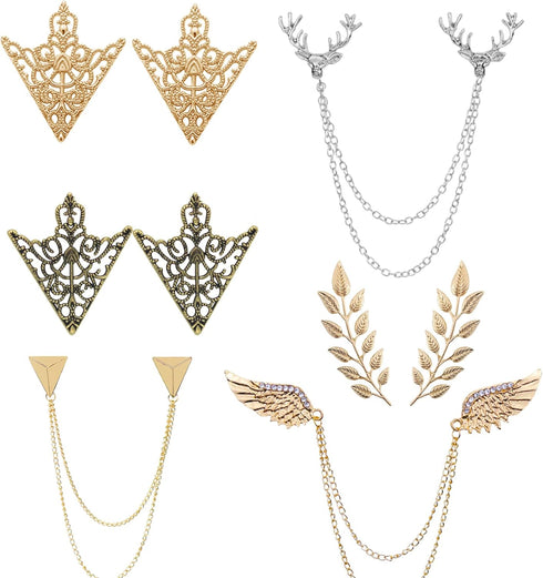 6 pcs Deer Head Double Link Chains Angel Wings Tassel Chain Brooch Retro Hollow Pattern and Angle Triangle Tassels Collar Pins Brooch Clip Shirt C...