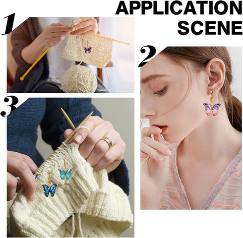 SUNNYCLUE 1 Box 20Pcs Stitch Markers Crochet Stitch Marker Butterfly Enamel Cute Charms Removable Leverback Clasp Charm Locking Metal Knitting Mar...