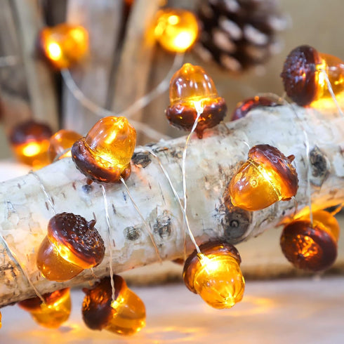 Fall Decor 3D Acorn String Lights 10ft 30 LEDs Battery Operated with Remote Timer Dim Brown Fairy Lights Indoor for Autum Harvest Home Party Tree ...
