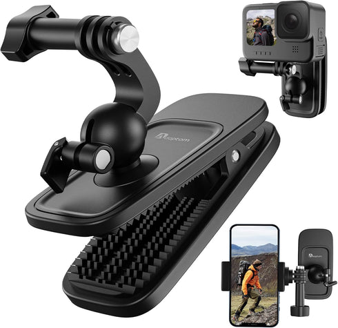 360° Swivel Backpack Clip Mount w Phone Holder, Bag Belt Shoulder Strap Body Attach Accessory for GoPro Max Hero 12 11 10 9 8 7 6 5, Insta360 X3 G...