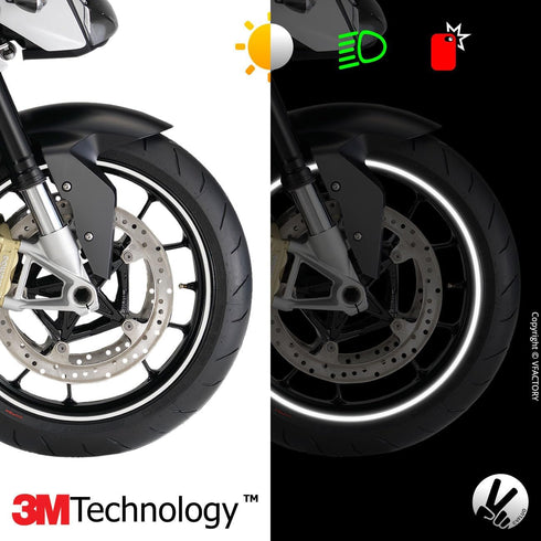 VFLUO - Motorcycle Reflective Wheel Stripes kit, 1 Wheel Rim Stickers Pack, 3M Technology™ - High lateral Visibility, Discreet and Design, Easy In...