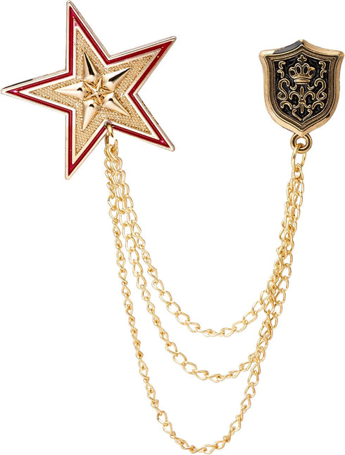 Knighthood Shield and Red & Gold Star With Hanging Chain Alloy Men's Lapel Pin Brooch...
