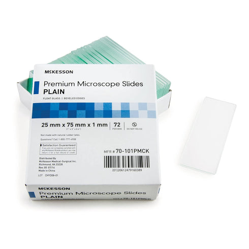 McKesson Premium Microscope Slides, Plain, Float Glass, Beveled Edges, 25 mm x 75 mm x 1 mm, 72 Count...