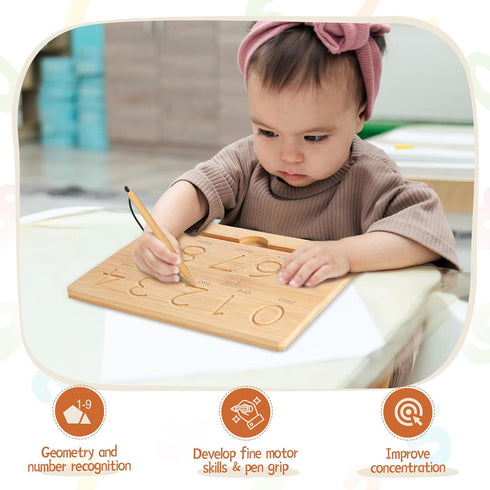 Asweets Montessori Wooden Number Practicing Board, Double-Sided Tracing Board and Shape RecognitionTool to Writing 123 Educational Toy Game for Pr...