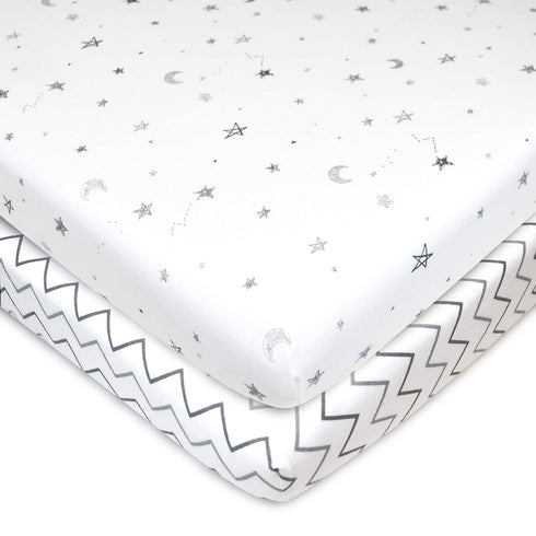 American Baby Company 2 Pack 100% Natural Cotton Fitted Pack and Play Sheets 39" x 27" - Soft & Breathable Pack N Play Sheets for Playard & Mini C...
