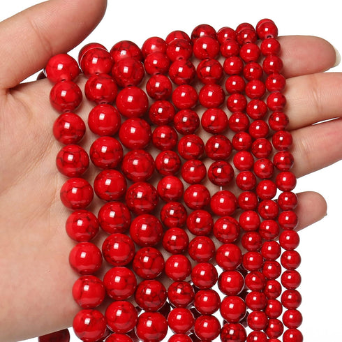 35pcs 10mm Red Beads Red Turquoise Bead Crystal Gemstone Beads for Bracelets, Natural Stone Beads for Jewelry Making DIY Bracelet Necklace...