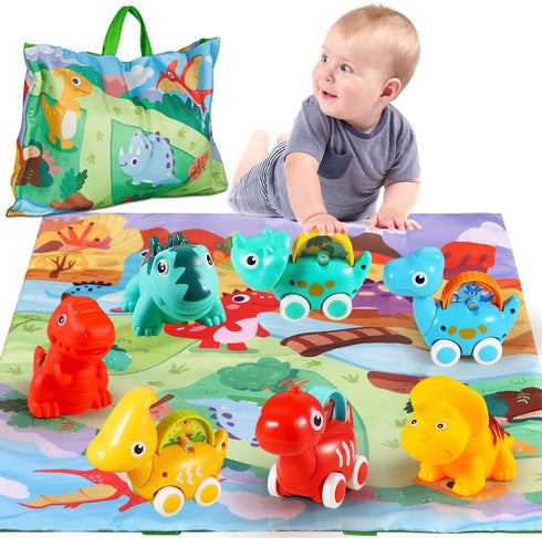 ALASOU 7 PCS Dinosaur Fantastic Creatures Toys with Playmat/Storage Bag|Baby Car Toys for 1 Year Old Boy|1st Birthday Gifts for Toddler Toys Age 1...