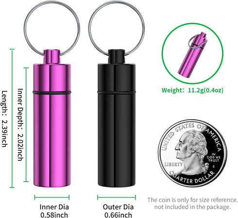 Small Keychain Pill Container(5 Pack), Portable Travel Pill Box Waterproof Metal Pill Case Keychain Mini Medicine Bottle Holder for Purse with Key...