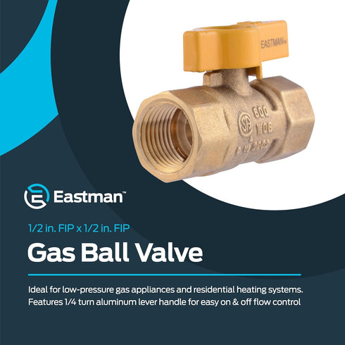 Eastman 1/2 Inch FIP Gas Ball Valve, Brass Connectors and Fittings for Natural Gas and Liquid Propane, 60009B...