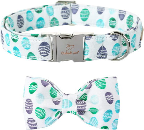 Dog Collar Easter Gift with Bow Tie, Egg male Dog Collar with Safety Metal Buckle Adjustable Puppy Collars for Small Medium Large Boy & Girl Dog,X...