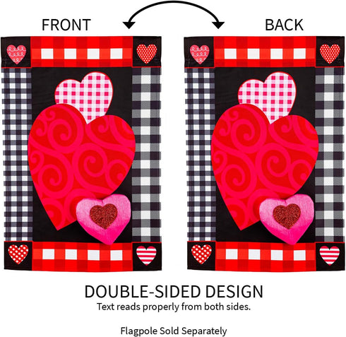 Evergreen Flag Valentine's Heart Patterned Border Garden Applique Flag | Valentines Day Garden Flag 12x18 Double Sided | Small Welcome Garden Flag...
