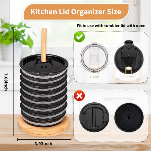 2 Pcs Tumbler Lid Organizers, Bamboo Tumbler Lid Holder, Storage for Up to 20 Lids, Tumbler Lid Storage for Kitchen Cabinets and Countertops?Suita...