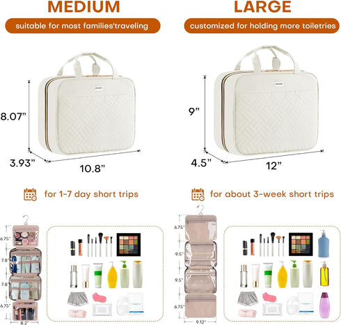 5.8L Travel Toiletry Bag for women - 2.1 GAL Water-resistant Makeup Cosmetic Bag Organizer With Hanging Hook for Travel Accessories Shampoo Full-s...