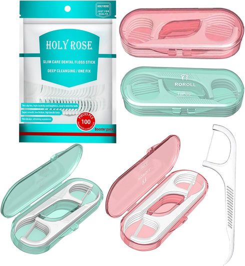 Holy Rose Dental Floss Picks with Portable Case 4 Box,Bagged Flosser Toothpick with Adult Floss Sticks 140 Count,Best Tool for Cleaning Teeth and ...