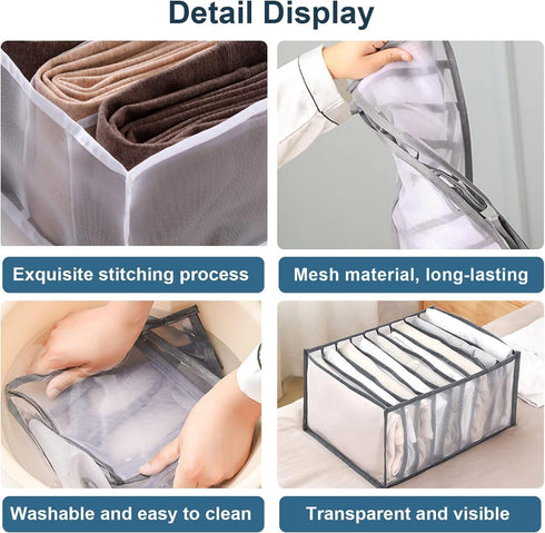 KesaPlan 2Pcs Wardrobe Clothes Organizer, 9Grids Visible Foldable Closet Organizers, Compartment Storage Box with Mesh Separation, Washable Drawer...