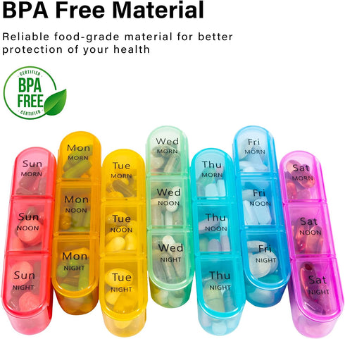 Daviky Pill Organizer 3 Times a Day, Daily Pill Box 7 Day, Weekly Cases Medicine Organizers to Hold Vitamins and Medication...