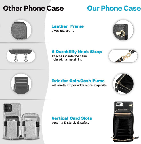 for iPhone XR Zipper Leather Wallet Case (6.1-Inch) - 3-in-1 Crossbody Bag with Card Holder - Shockproof PU Leather Case - 11-Card Capacity & Adju...
