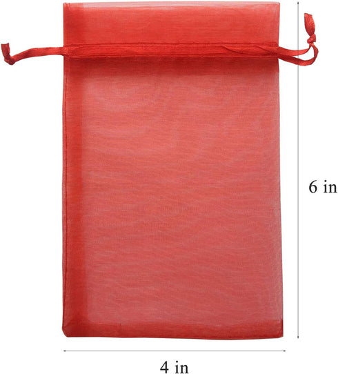 50pc 4x6 inches Gifts Wrap Bags Red,Organza Sheer Fabric,Drawstring Sachet for Baby Shower Favor,Coin,Necklace Treasure Trinket,Retailer,Company,B...