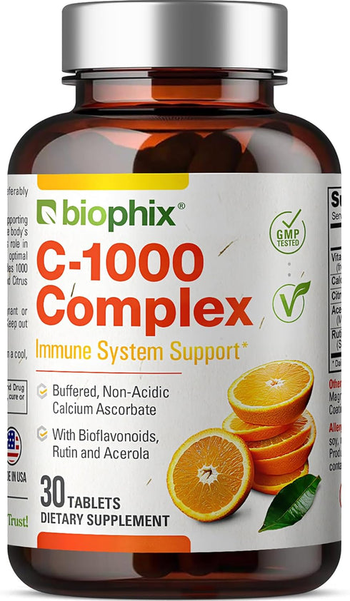 biophix Vitamin C-1000 mg 30 Tablets Complex - Vegan with Calcium Citrus Bioflavonoids Acerola Rutin - Supports Immune Health...