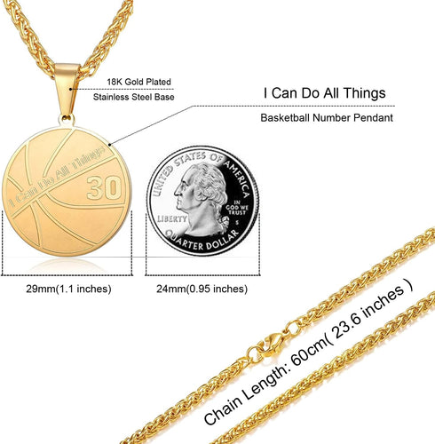 Basketball Number Necklace for Boys Gold Stainless Steel I Can Do All Things Pendant Sport Jewelry Basketball Gifts for Men 50...