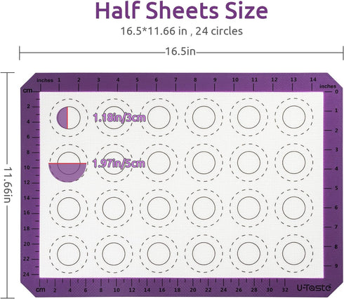 U-Taste 446ºF Heat Resistant Macaron Silicone Baking Mat, Non Stick Reusable Cookies Pastry Sheet Liner with Edge Enhancement Circle Measurement f...