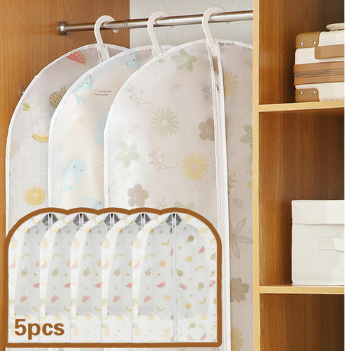 5 Pack Hanging Clothes Covers Clear Clothes Bags Hanging Dust Clothes Protectors Dry Cleaner Home Storage Travel (60×80, Fruit)...