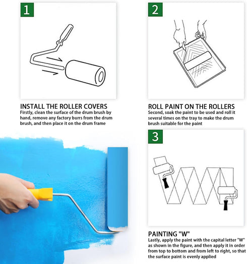 9" Paint Roller Cover, Foam Roller Covers, High Density Foam Paint Rollers, Paint Roller Kit for Painting House, Walls, Ceilings, Doors, Furniture...