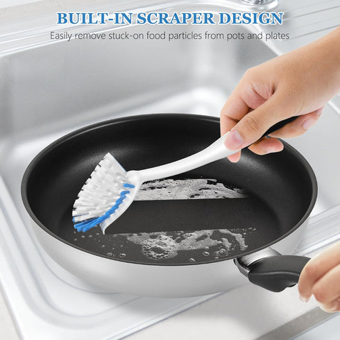 SetSail Dish Brush with Handle, 2 Pack Stiff Bristles Dish Scrubber with Built-in Scraper Dish Scrub Brushes for Cleaning Dishes, Pots and Pans, K...