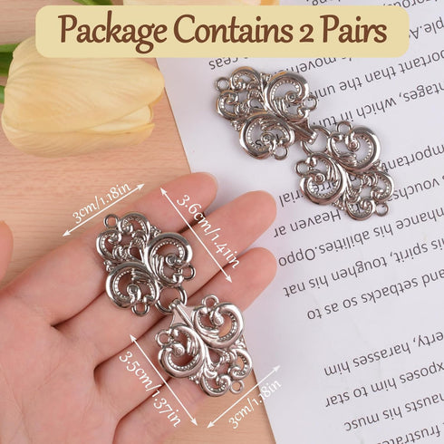 WANDIC Cloak Clasp Fasteners, 2 Pairs Vintage Cape Clasps Swirl Flower Fasteners Clasps for Clothing Sew on Hooks and Eyes, Silver...