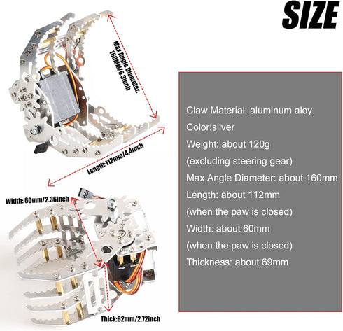 Premium Mechanical Arm Claw with Servo for Robot Hand, Black Metal Robot Gripper Kit, RC Fingers Paw DIY Robotic Part Manipulator Clamp for Arduin...