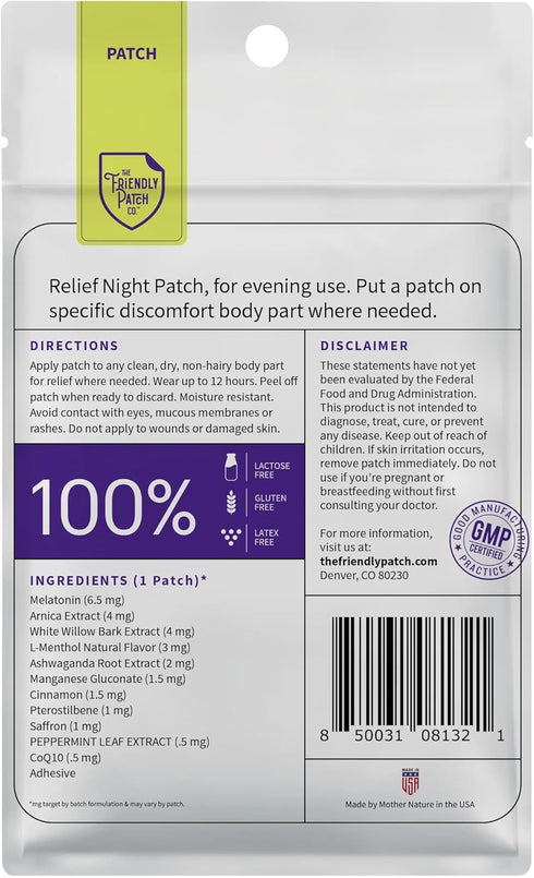 Relief Night Patch - 8 pack Arnica, White Willow Bark, Melatonin, Ashwagandha for Soreness for Sleep for Women and Men...