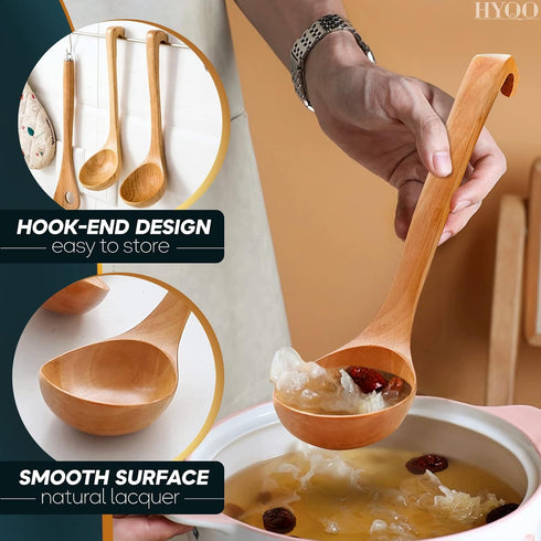 Wooden Ladle for Soup - 10.8x2.8" Wood Ladle with Deep Scoop, Hanging Hook, and Lacquer Coating for a Comfortable Grip, Easy to Clean and Store - ...
