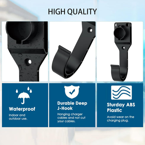 EV Charger Holder for SAE J1772 Charger, 1 Pice Wall-Mount Electric Vehicle Charger Holster with Hook for J1772 Connector, 3 pcs Screws, 3 pcs Wal...