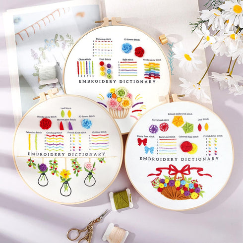 MAMUNU 3 Sets Embroidery Kit for Beginners, Embroidery Stitch Practice Kit with Floral Patterns, Embroidery Starter kit Cross Stitch Kits with Thr...