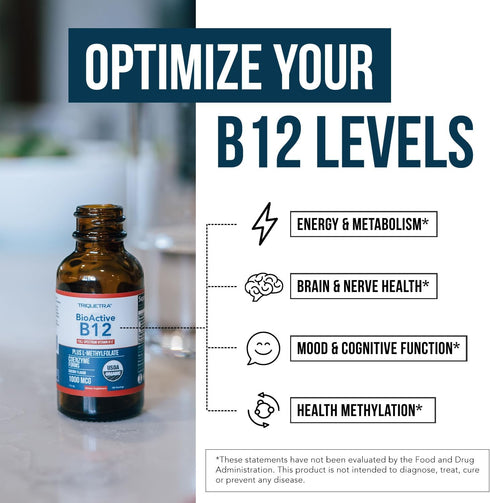 BioActive Vitamin B12 1000 mcg | Contains 3 BioActive B12 Forms Plus Methylfolate Cofactor - Methyl B12, Adenosyl B12 & Hydroxy B12 | Sublingual F...