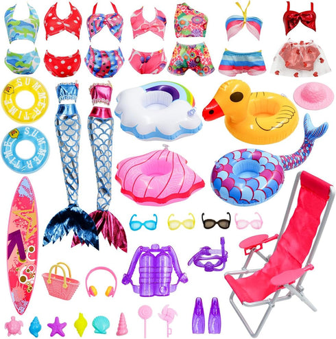 Doll Clothes Accessories - 36Pcs Girl Doll Clothes Swimsuit Series for 11.5''Doll Included Bikini Mermaid Swimsuit Surfboard Beach Chair Swimming ...