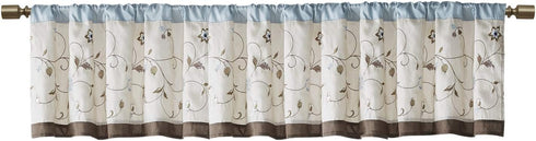 Madison Park Serene Embroidered Light Filtering Rod Pocket Treatment Curtain Window Panel Drape for Bedroom Livingroom and Dorm, 50x18, Blue...