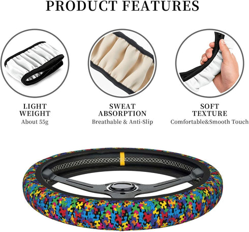 Colorful Autism Awareness Steering Wheel Covers, Cute Thickened Steering Wheel Cover for Men Women, Car Accessories...